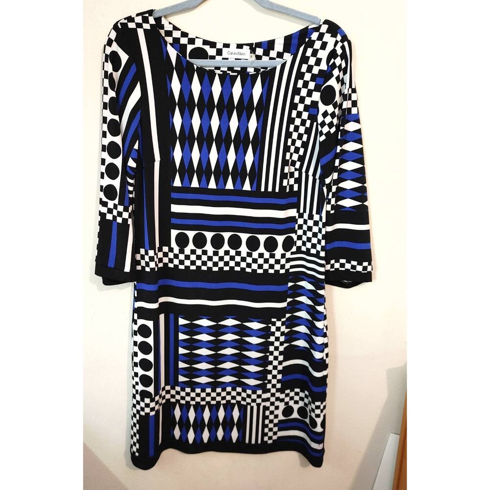 Calvin Klein Geometric Sheath Midi Dress Sz 8